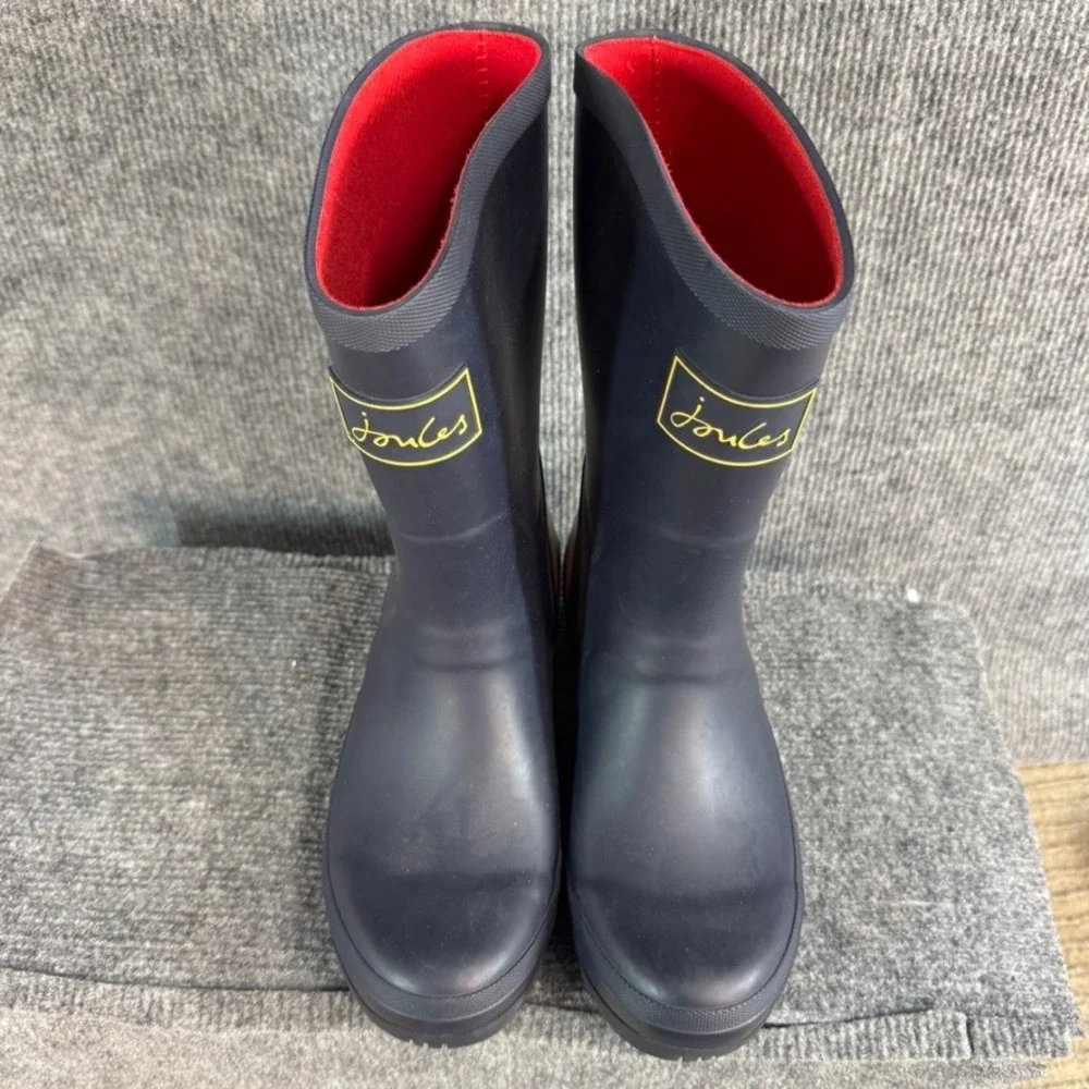 Joules Molly Welly Navy Blue Rainbow Stripe Mid Height Rain Boots Womens 5